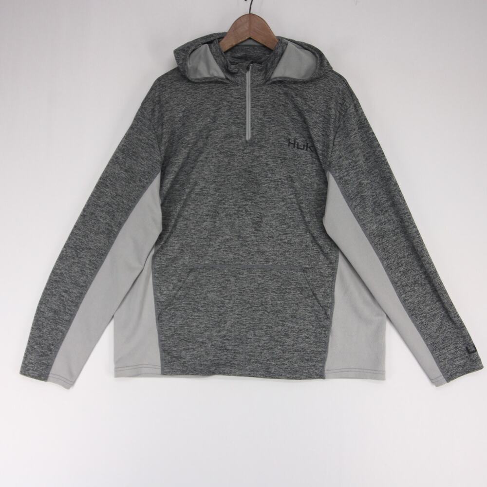 Huk Icon X Coldfront Hoodie Mens XL Gray Heather Quarter Zip Performance Fishing